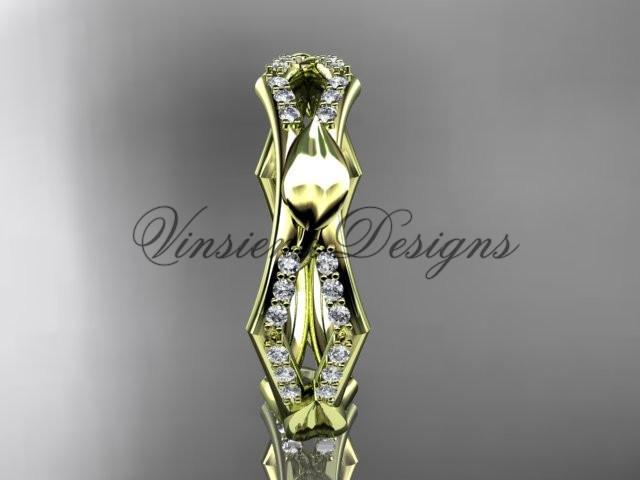 14k yellow gold diamond leaf and vine wedding ring, engagement ring ADLR353B