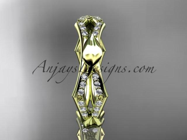 14k yellow gold diamond leaf and vine wedding band,engagement ring ADLR353B - AnjaysDesigns