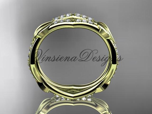 14k yellow gold diamond leaf and vine wedding ring, engagement ring ADLR353B