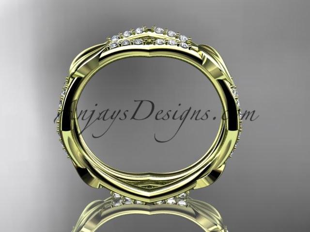 14k yellow gold diamond leaf and vine wedding band,engagement ring ADLR353B - AnjaysDesigns