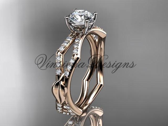 14kt rose gold diamond leaf and vine, engagement ring Moissanite ADLR353