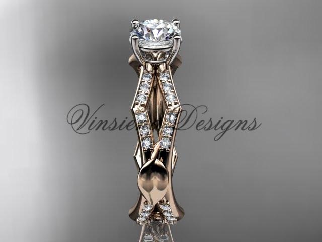 14kt rose gold diamond leaf and vine, engagement ring Moissanite ADLR353