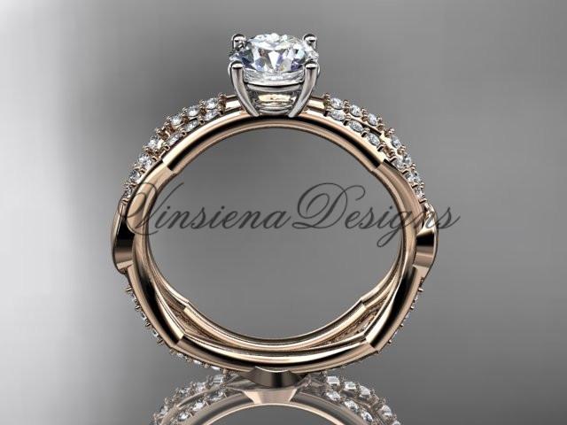 14kt rose gold diamond leaf and vine, engagement ring Moissanite ADLR353