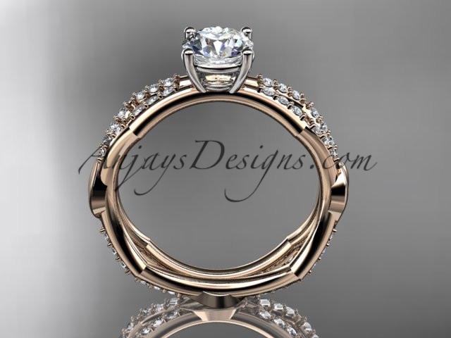 14k rose gold diamond leaf and vine wedding ring,engagement ring with a "Forever One" Moissanite center stone ADLR353 - AnjaysDesigns