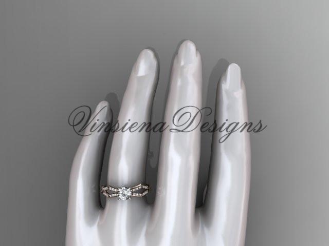 14kt rose gold diamond leaf and vine, engagement ring Moissanite ADLR353