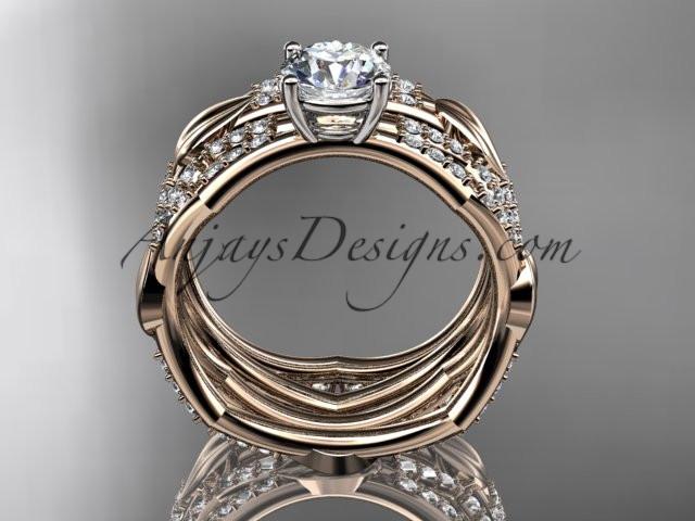 14k rose gold diamond leaf and vine wedding ring, engagement set ADLR353S - AnjaysDesigns, Engagement Sets - Jewelry, Anjays Designs - AnjaysDesigns, AnjaysDesigns - AnjaysDesigns.co, 