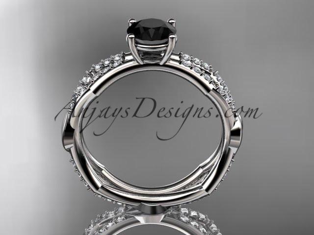 14k white gold diamond leaf and vine wedding ring,engagement ring with a Black Diamond center stone ADLR353 - AnjaysDesigns