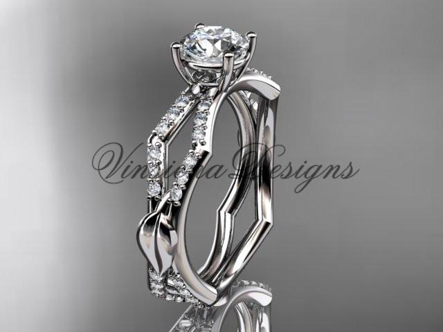 14kt white gold diamond leaf and vine, engagement ring Moissanite ADLR353