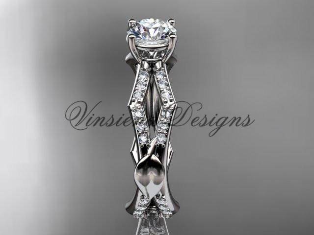 14kt white gold diamond leaf and vine wedding ring, engagement ring ADLR353