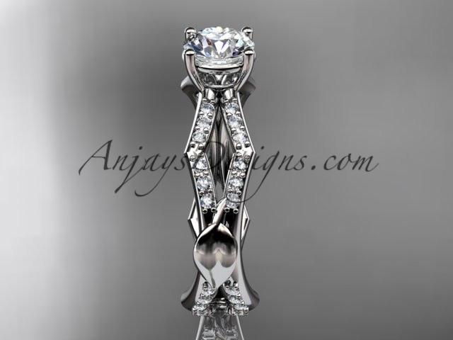 14k white gold diamond leaf and vine wedding ring,engagement ring ADLR353 - AnjaysDesigns