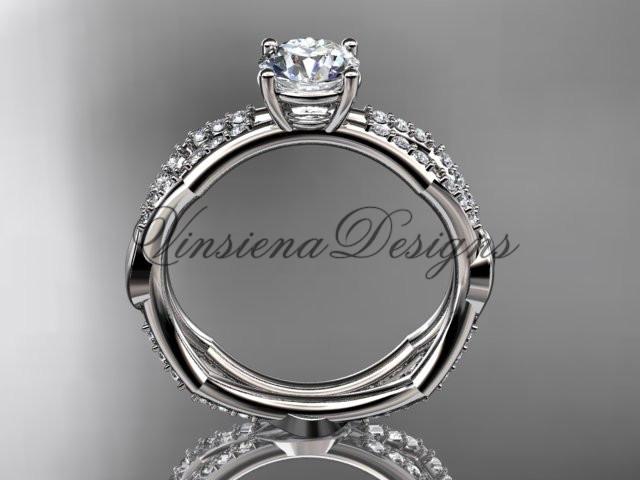 14kt white gold diamond leaf and vine, engagement ring Moissanite ADLR353