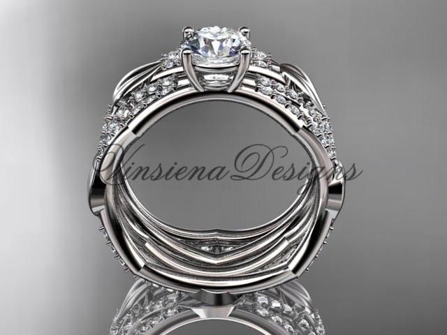 14kt white gold diamond  wedding ring, engagement set, One Moissanite ADLR353S