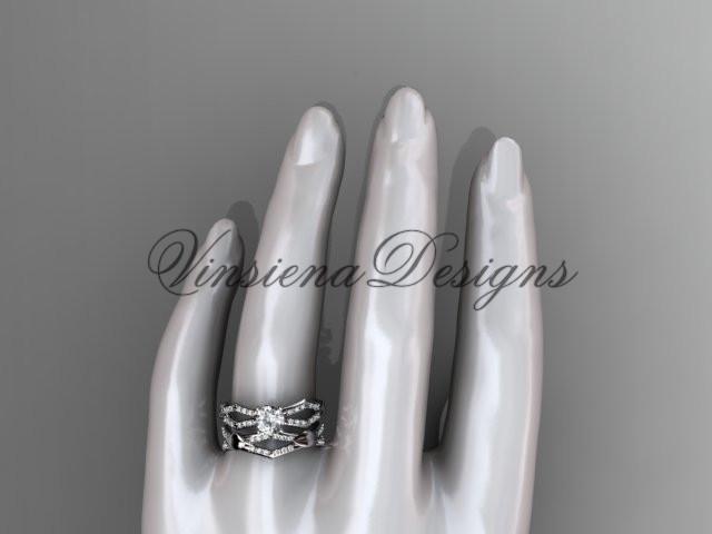14kt white gold diamond leaf and vine wedding ring, engagement set ADLR353S
