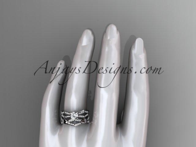 14k white gold diamond leaf and vine wedding ring, engagement set ADLR353S - AnjaysDesigns