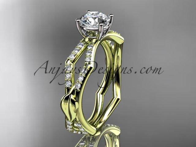 14k yellow gold diamond leaf and vine wedding ring,engagement ring ADLR353 - AnjaysDesigns