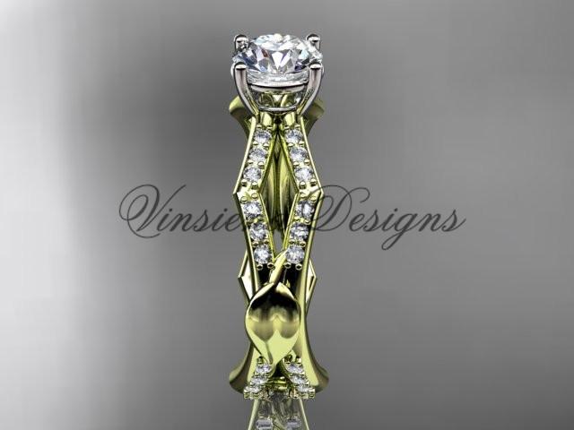 14kt yellow gold diamond leaf and vine wedding ring, engagement ring ADLR353