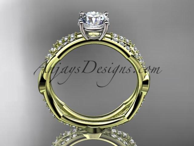 14k yellow gold diamond leaf and vine wedding ring,engagement ring with a "Forever One" Moissanite center stone ADLR353 - AnjaysDesigns