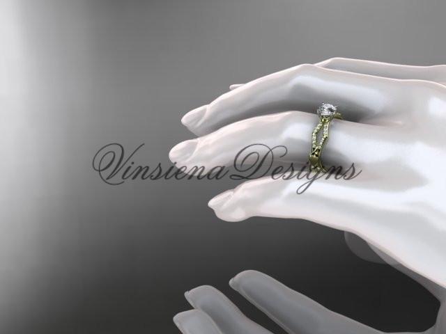 14kt yellow gold diamond leaf and vine wedding ring, engagement ring ADLR353