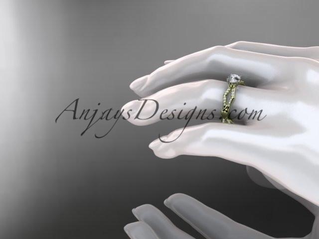 14k yellow gold diamond leaf and vine wedding ring,engagement ring ADLR353 - AnjaysDesigns