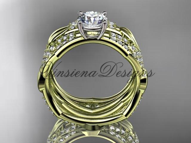 14kt yellow gold diamond leaf and vine wedding ring, engagement set ADLR353S
