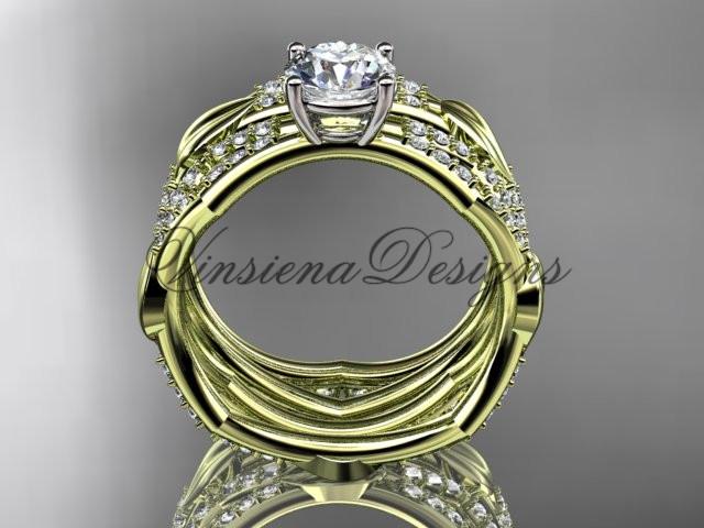 14kt yellow gold diamond  wedding ring, engagement set, One Moissanite ADLR353S