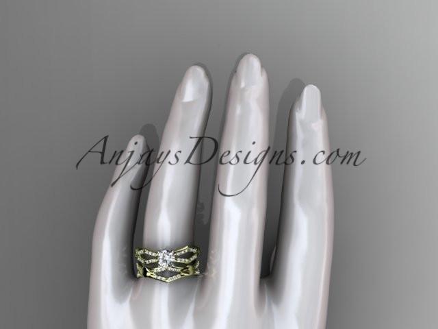 14k yellow gold diamond leaf and vine wedding ring, engagement set ADLR353S - AnjaysDesigns