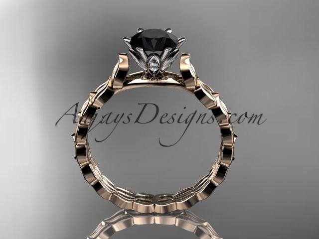 14k rose gold diamond vine and leaf wedding ring, engagement ring with Black Diamond center stone ADLR35 - AnjaysDesigns