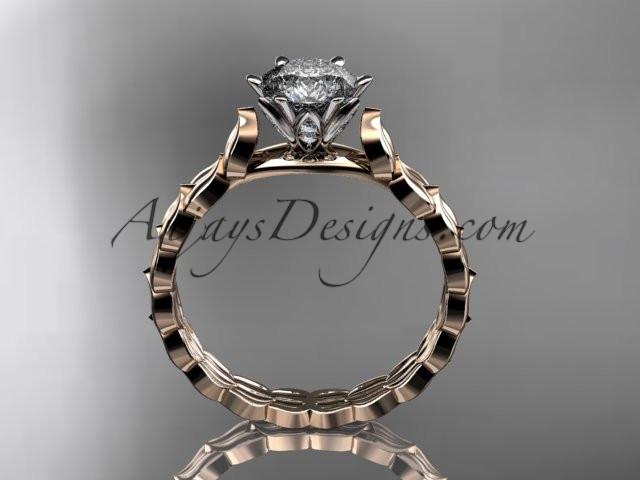 14k rose gold diamond vine and leaf wedding ring, engagement ring with "Forever One" Moissanite center stone ADLR35 - AnjaysDesigns