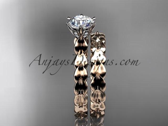 14k rose gold diamond vine and leaf wedding ring, engagement set with a "Forever One" Moissanite center stone ADLR35S - AnjaysDesigns