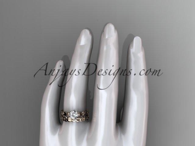 14k rose gold diamond vine and leaf wedding ring, engagement set with a "Forever One" Moissanite center stone ADLR35S - AnjaysDesigns