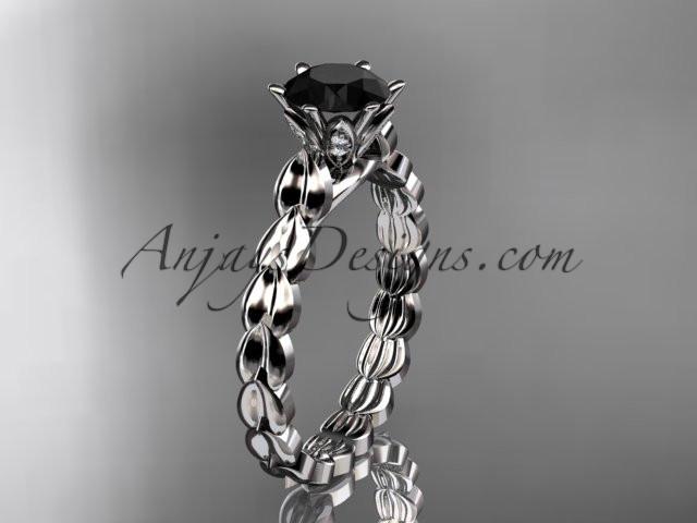 platinum diamond vine and leaf wedding ring, engagement ring with Black Diamond center stone ADLR35 - AnjaysDesigns