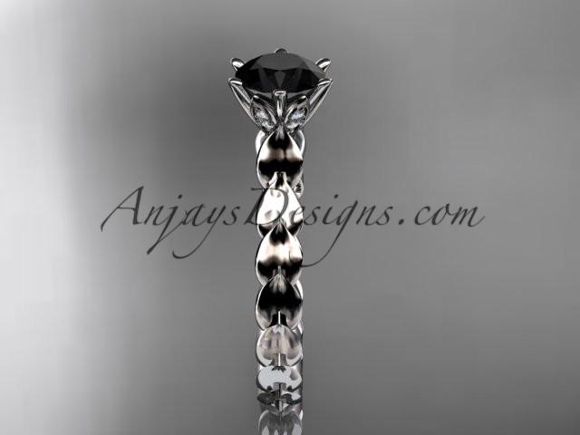 platinum diamond vine and leaf wedding ring, engagement ring with Black Diamond center stone ADLR35 - AnjaysDesigns