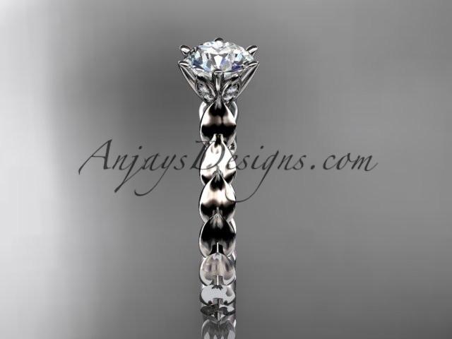 14k white gold diamond vine and leaf wedding ring, engagement ring with "Forever One" Moissanite center stone ADLR35 - AnjaysDesigns