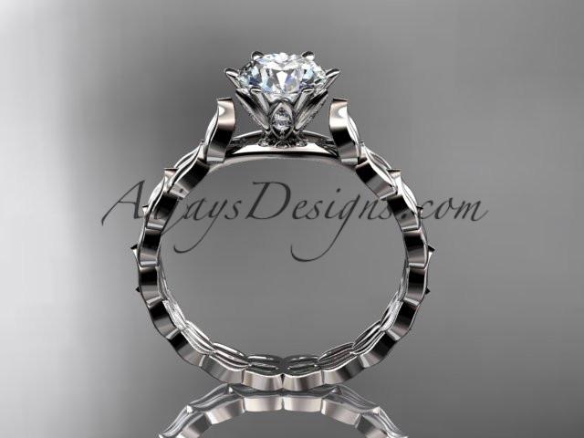 14k white gold diamond vine and leaf wedding ring, engagement ring with "Forever One" Moissanite center stone ADLR35 - AnjaysDesigns