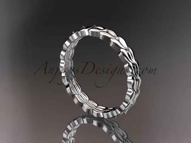 platinum leaf wedding ring, engagement ring, wedding band ADLR35B - AnjaysDesigns