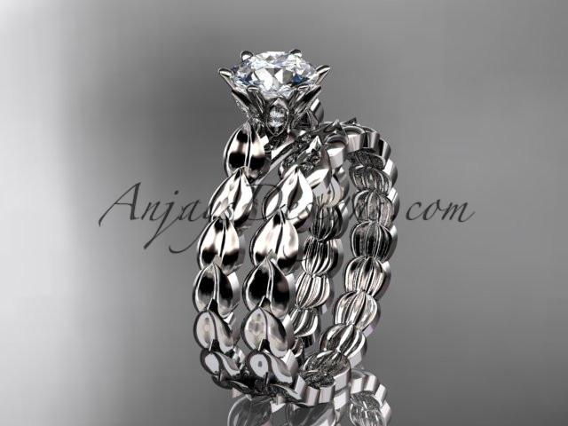 platinum diamond vine and leaf wedding ring, engagement set ADLR35S - AnjaysDesigns