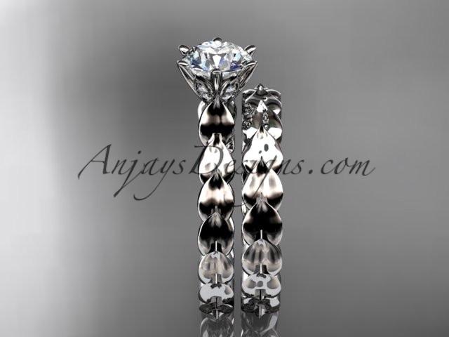 platinum diamond vine and leaf wedding ring, engagement set with a "Forever One" Moissanite center stone ADLR35S - AnjaysDesigns