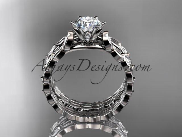 platinum diamond vine and leaf wedding ring, engagement set with a "Forever One" Moissanite center stone ADLR35S - AnjaysDesigns