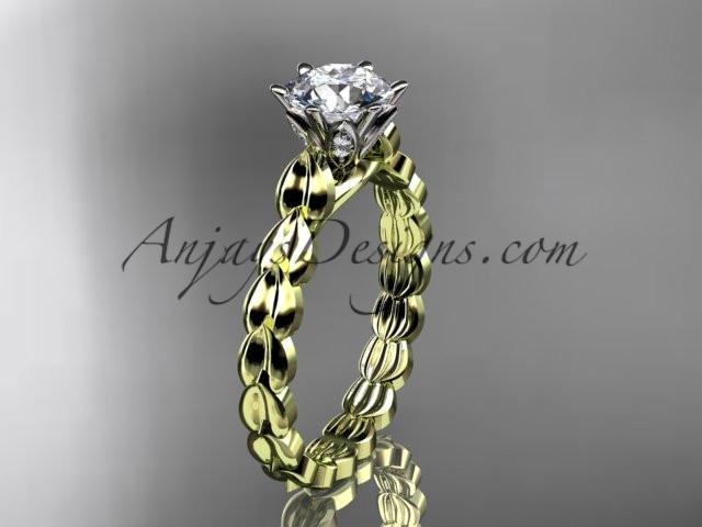 14k yellow gold diamond vine and leaf wedding ring, engagement ring with "Forever One" Moissanite center stone ADLR35 - AnjaysDesigns