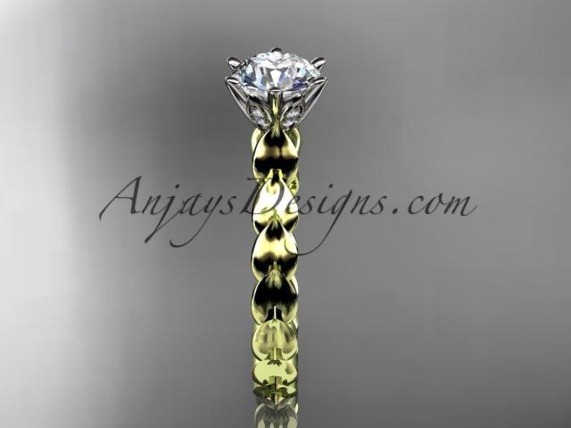 14k yellow gold diamond vine and leaf wedding ring, engagement ring with "Forever One" Moissanite center stone ADLR35 - AnjaysDesigns