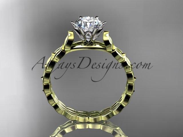 14k yellow gold diamond vine and leaf wedding ring, engagement ring with "Forever One" Moissanite center stone ADLR35 - AnjaysDesigns
