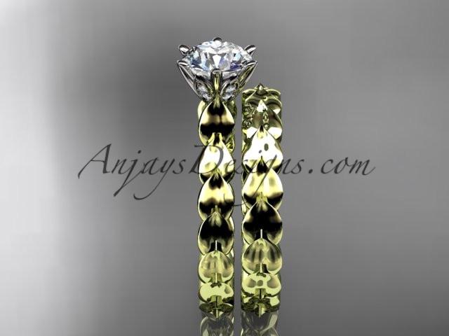 14k yellow gold diamond vine and leaf wedding ring, engagement set with a "Forever One" Moissanite center stone ADLR35S - AnjaysDesigns