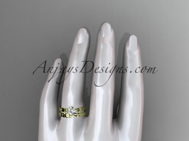 14k yellow gold diamond vine and leaf wedding ring, engagement set with a "Forever One" Moissanite center stone ADLR35S - AnjaysDesigns