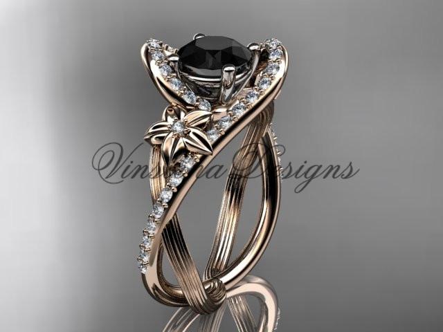 14k rose gold diamond unique engagement ring, Enhanced Black Diamond ADLR369
