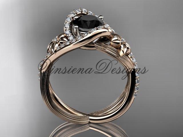 14k rose gold diamond unique engagement ring, Enhanced Black Diamond ADLR369