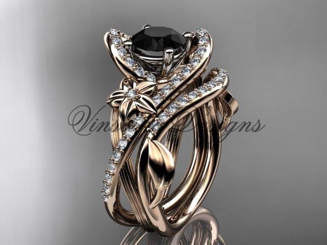 14k rose gold diamond engagement ring set, Enhanced Black Diamond ADLR369S