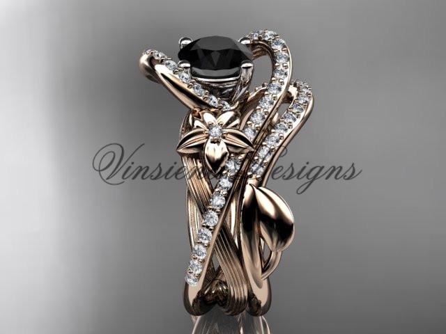14k rose gold diamond engagement ring set, Enhanced Black Diamond ADLR369S