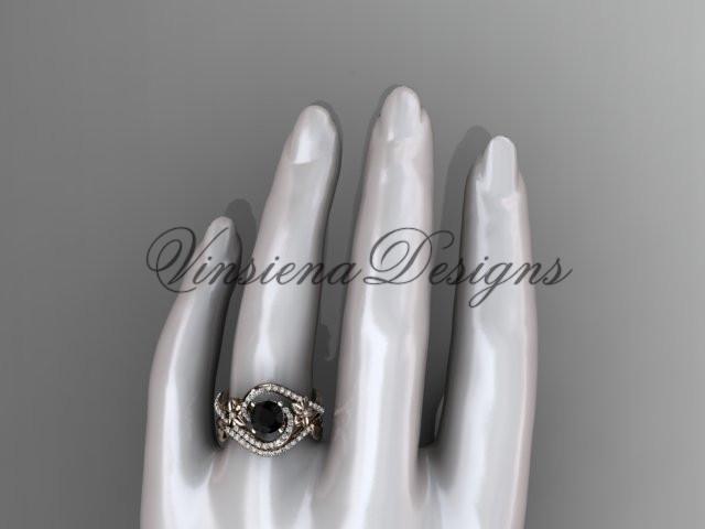 14k rose gold diamond engagement ring set, Enhanced Black Diamond ADLR369S