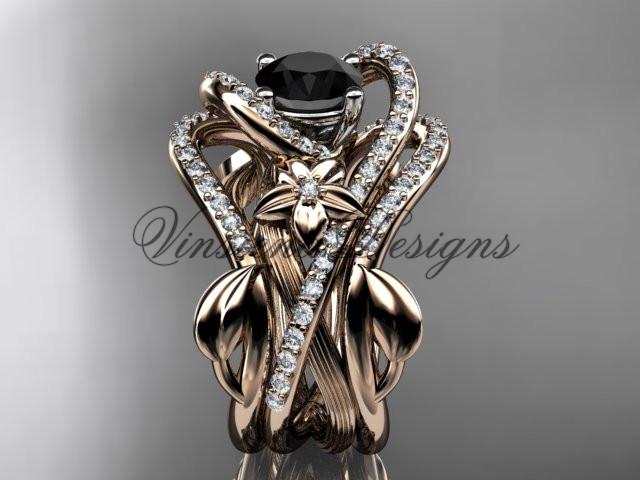 14k rose gold diamond unique engagement set, Enhanced Black Diamond ADLR369S