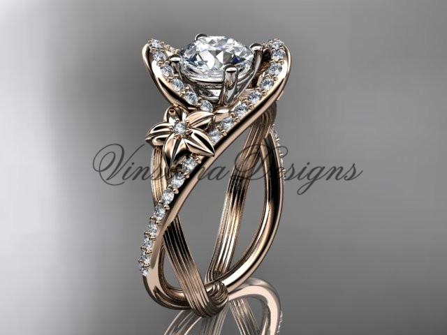 14k rose gold diamond unique engagement ring "Forever One" Moissanite ADLR369
